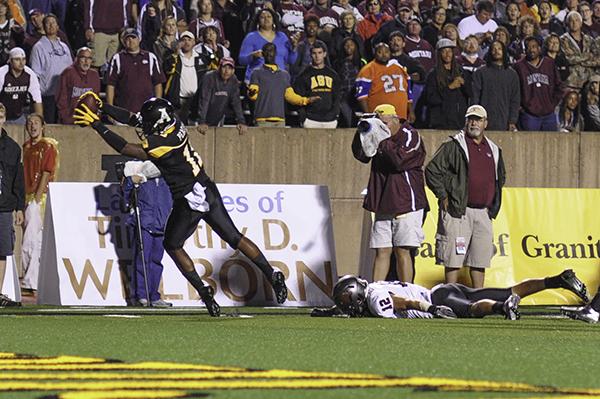 Appalachians top returning receiver, junior Andrew Peacock, catches a pass during A.S.U.s game against Montana last Saturday. Justin Perry | The Appalachian