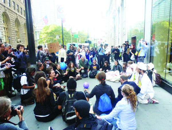 Appalachian students join fellow Occupy protesters in a meditation circle at a New York City intersection this past weekend. Thousands reconvened in the city to commemorate the year anniversary of the Occupy Wall Street movement. Photo Courtesy Jose Garrido