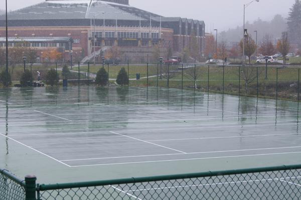 The tennis courts on Rivers street and at the Athletic Center have been refurbished as of last Friday. The cracks in the court have been fixed and new nets will be installed. Amy Kwiatkowski | The Appalachian