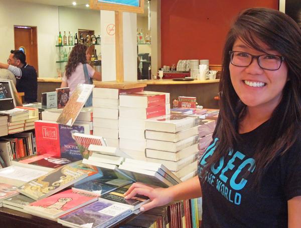 Junior marketing major and president of AIESEC Thu-Hong Nyugen explores a library/cafe in Mexico. Photo Courtesy Thu-Hong Nyugen