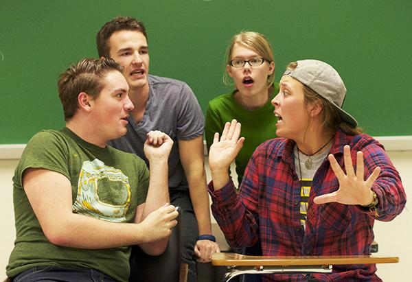Members of NouN, ASUs improv comedy group, practice Tuesday evening in Chapel Wilson Hall. NouN will perform Wednesday, October 24th at Legends. Olivia Wilkes | The Appalachian