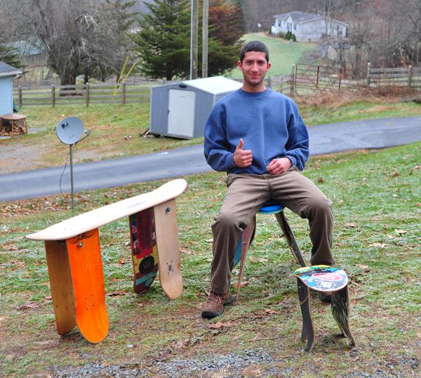 sophomore psychology major Gabriel Arrandt started his own business in June of last year selling skateboards refurbished into furniture. Joey Johnson | The Appalachin