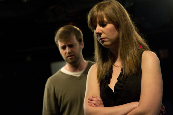 Junior theatre arts major Paige Borden and senior rec. management major Jack Lafferty rehearse “Auld Lang Syne” by Hilary Wheeless, part of the New Play Festival. Paul Heckert | The Appalachian