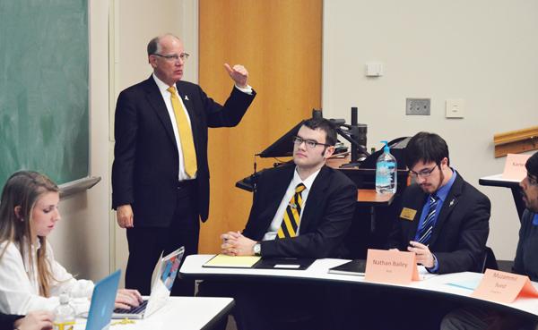 Chancellor Peacock speaks to SGA members at Tuesday nights Senate meeting. The meeting also addressed upcoming changes to tuition and campus. Maggie Cozens | The Appalachian