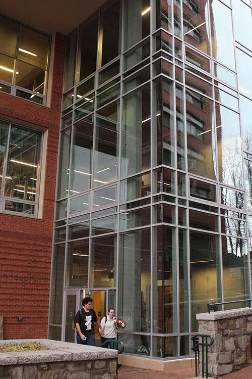 Students walk out of the east staircase of the new addition to Plemmons Student Union. The new wing opened to the public on the first day of classes.