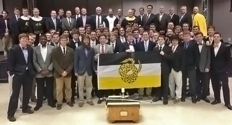 Brothers+of+the+Kappa+Epsilon+chapter+of+Sigma+Nu+stand+with+original+founding+fathers+at+its+Saturday+initiation.+Nate+Allen+%7C+Courtesy+Photo