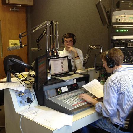 Junior electronic media broadcasting major Christian Morgan and senior electronic media broadcasting major Bradlee Mikeska sit on the studio for WASU’s new morning show Wake Yosef Up. The show is on Wednesday morning from 8-10 a.m. Christian Morgan | The Appalachian