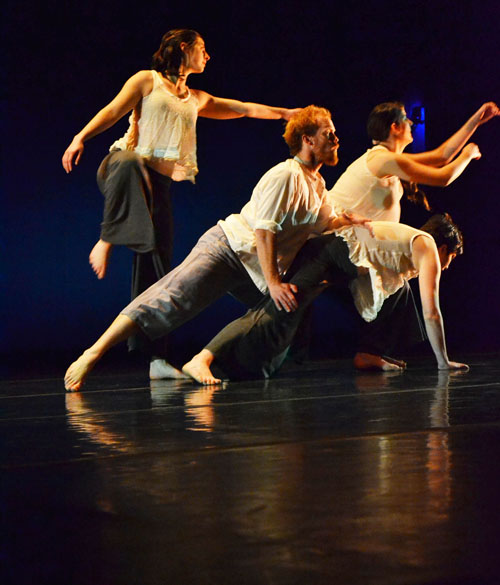 Dancers pose in As The Rain Rises and Falls, So My Spirit... on a Sunday rehearsal in Valborg Auditorium. The showcase will take place in Valborg Feb. 27 – March 2 at 7:30, tickets are $8 for students. Mark Kenna | The Appalacian