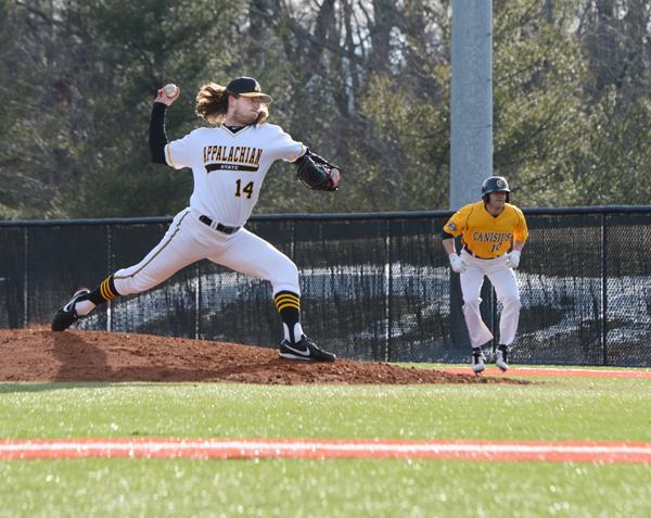 Junior pitcher Sam Agnew-Wieland executes a pitch against Cansius College earlier this season. The team lost five of the last nine games. Olivia Wilkes | The Appalachian