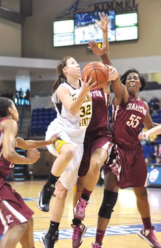 Senior forward Anna Freeman attempts a layup during the second round of the SoCon Tournament against College of Charleston. Justin Perry | The Appalachian