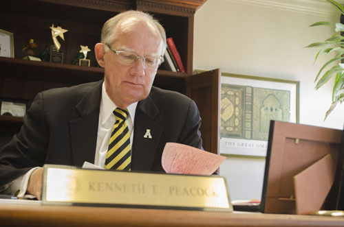 Chancellor Kenneth Peacock announced his decision to step down as chancellor Thursday. Peacock came to Appalachian State University in 1983 and was appointed to the position of chancellor in 2004.