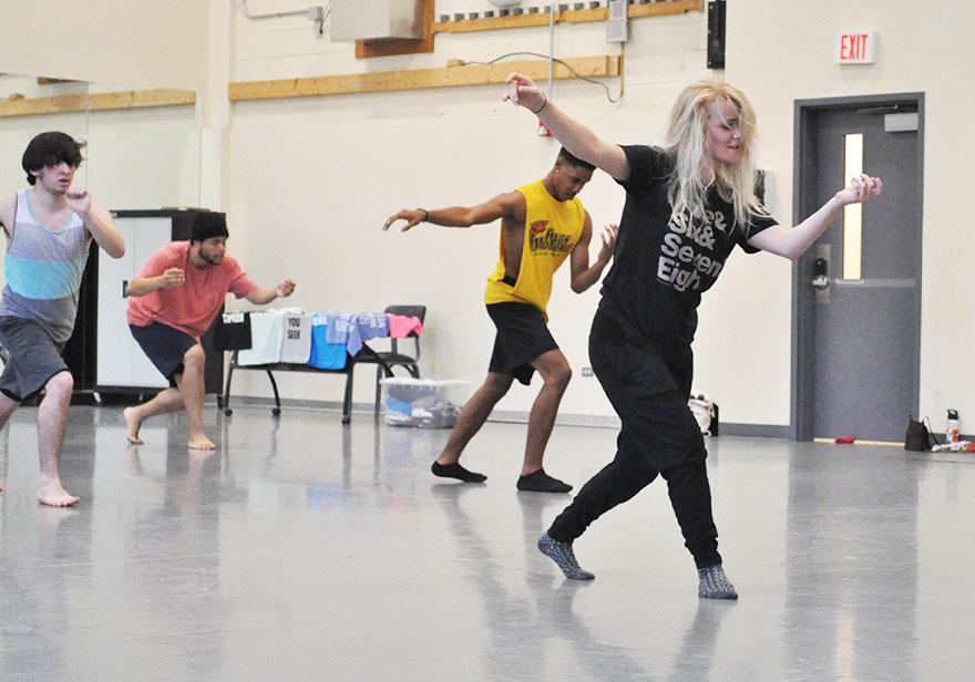 UNC Wilmington student Courtney Perrone teaches Appalachian State University students her routine at the dance workshop Saturday in Varsity Gymnasium. Photo by Maggy Boutwell | The Appalachian