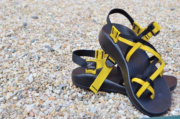 The marketing specialist and product line manager of the shoe company Chaco visited Boone on Monday. Chaco held a drawing at Footsloggers with prizes that included this pair of custom Appalachian State Chaco sandals. Photo by Bowen Jones | The Appalachian