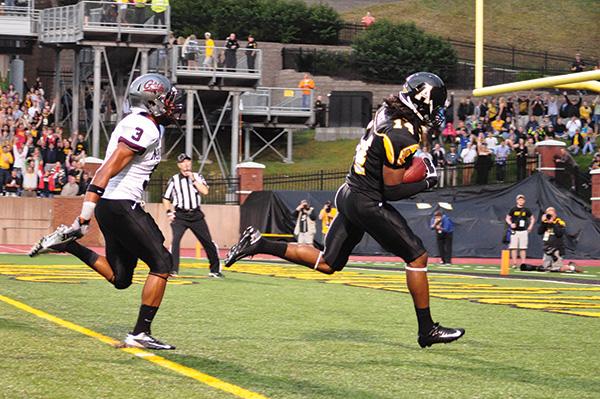 Former wide receiver Sean Price (right) has been dismissed from the Appalachian State football team due to multiple team rule violations. File Photo | The Appalachian