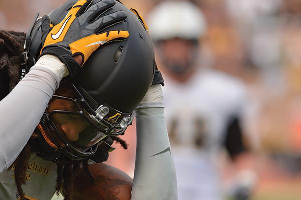 Sophomore wide receiver Sean Price appears frustrated during the first half of the home game against Charleston Southern on Saturday. Photo by Justin Perry | The Appalachian