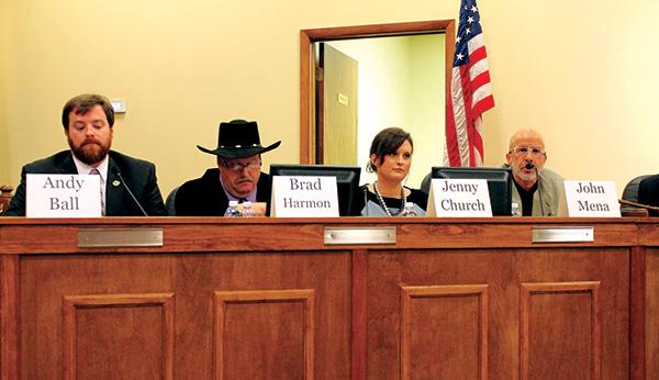 (Left to right) Boone mayoral candidates Andy Ball, Brad Harmon, Jenny Church and John Mena speak to community members at the “Meet the Candidates” forum held Tuesday. Photo by Molly Cogburn | The Appalachian