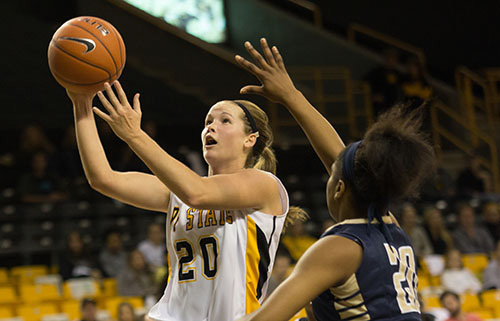 Junior guard Katie Mallow completes a layup in Tuesday night’s home opener against ETSU. The Buccaneers beat the Mountaineers, 81-72. Photo by Paul Heckert | The Appalachian