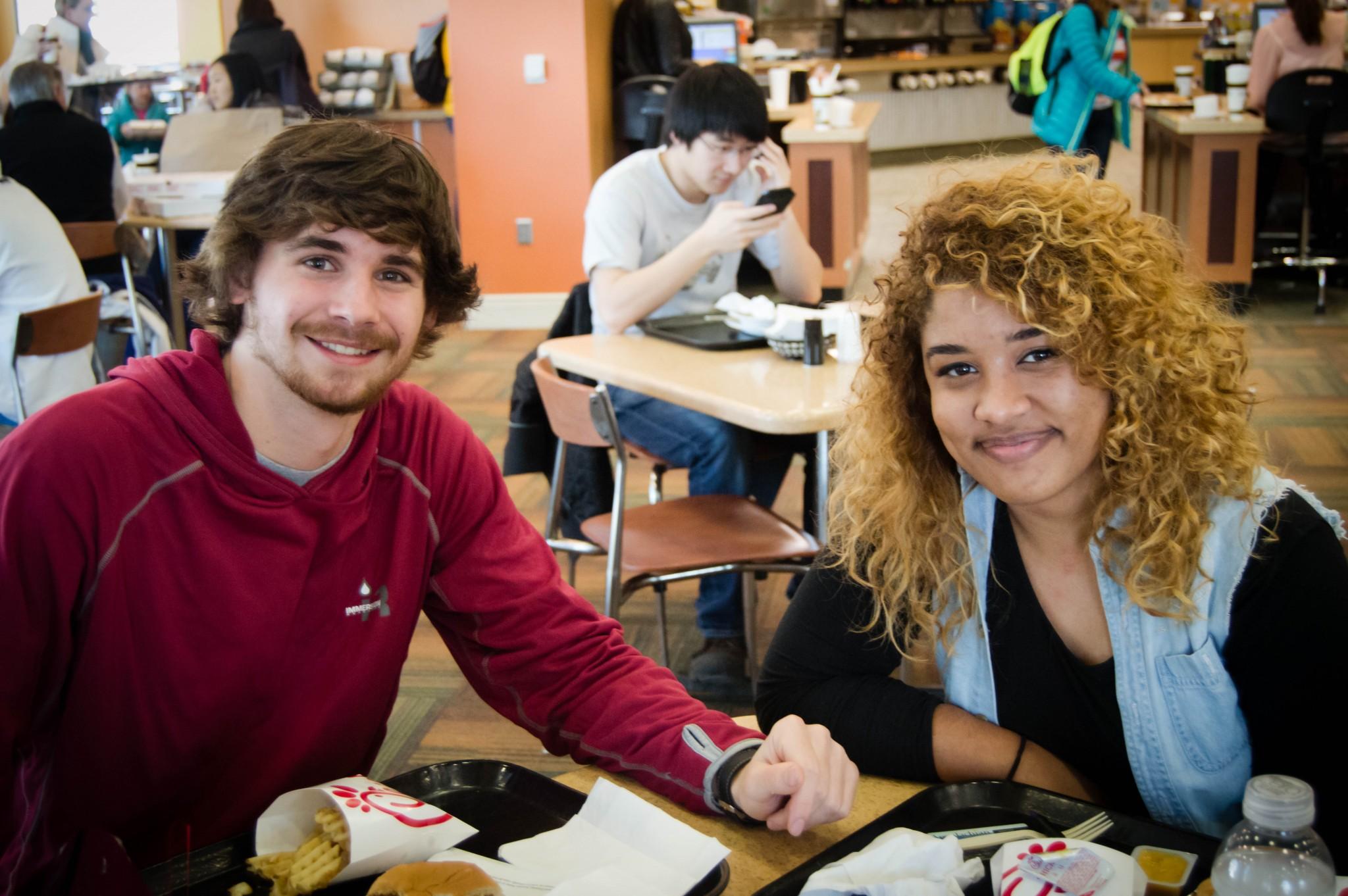 Jameilyara Moore a Junior studio art major sat down with Ryan Gladstone a freshman Electronic Media Broadcasting major to have lunch and get to know him. It is a way to get to know your fellow mountaineers. Picture by Sarah Hawley. 