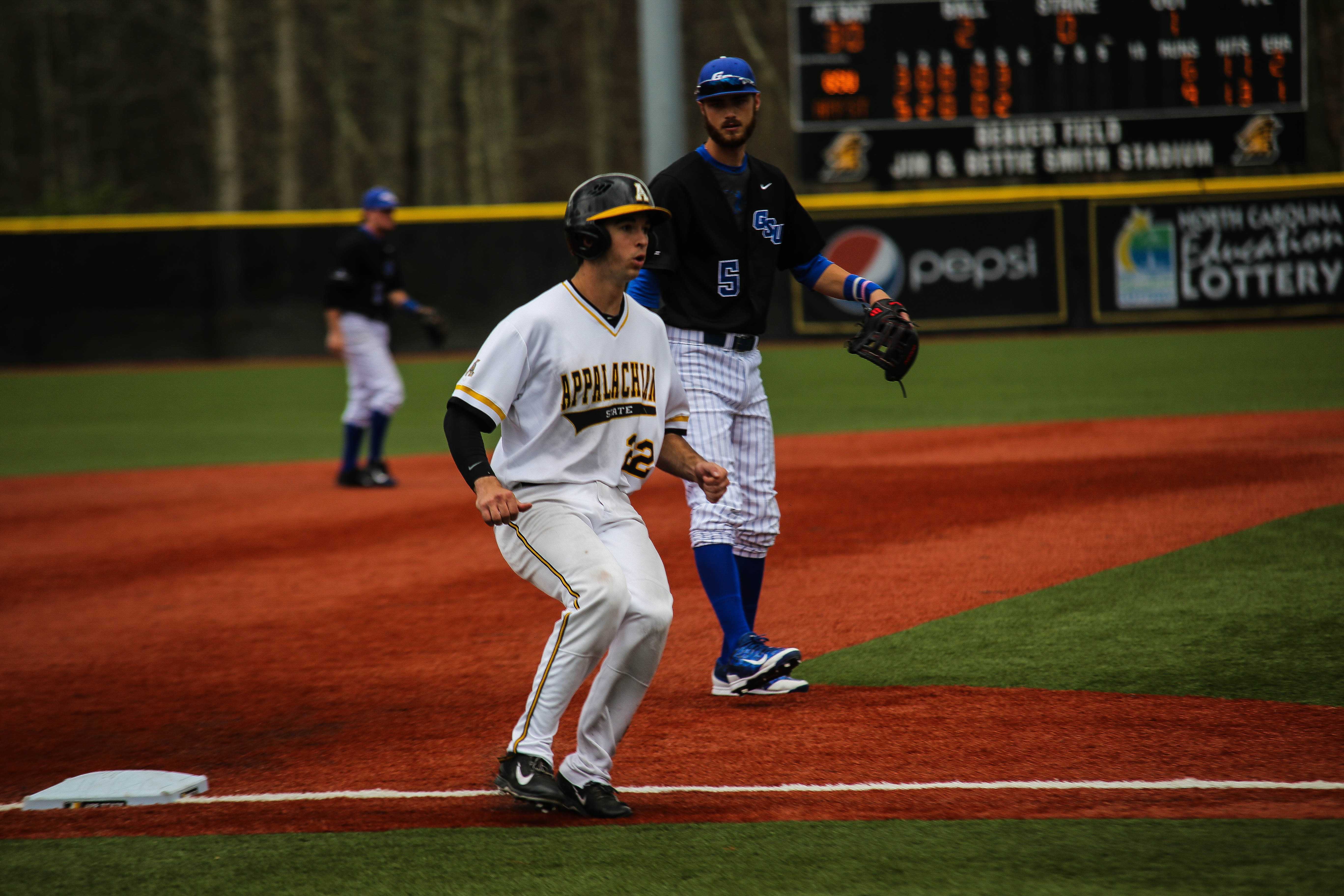 Senior infielder Michael Pierson rounds third base against Georgia State in early April. Photo: Gerrit Van Genderen | The Appalachian