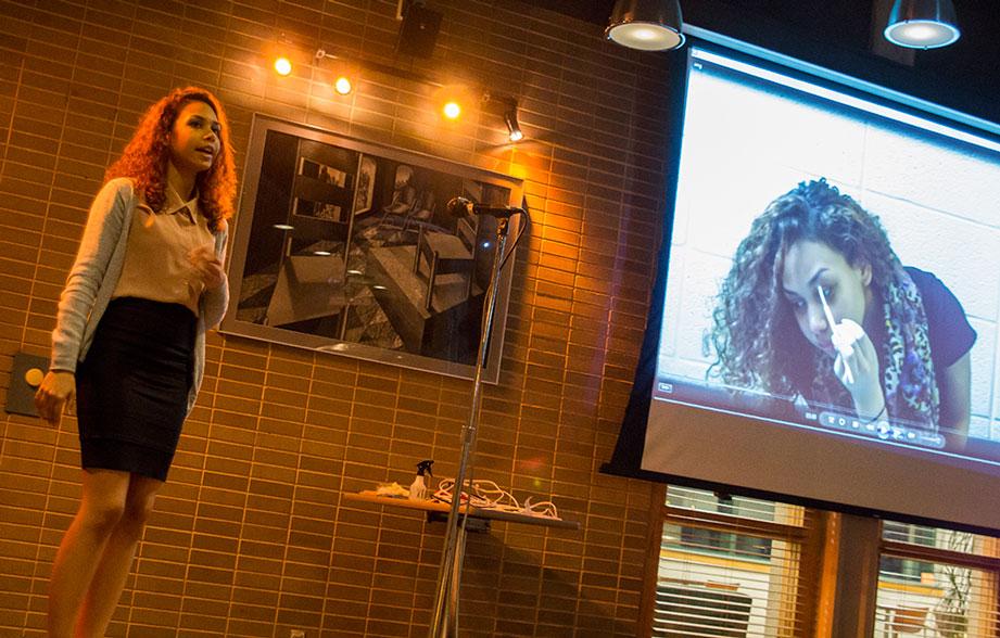 Junior social work major Chimere Williams disscusses make-up application at Monday night's Hair Affair that took place in The Whitewater Cafe. The program was presented by Ladies Elite. Photo by Paul Heckert  | The Appalachian