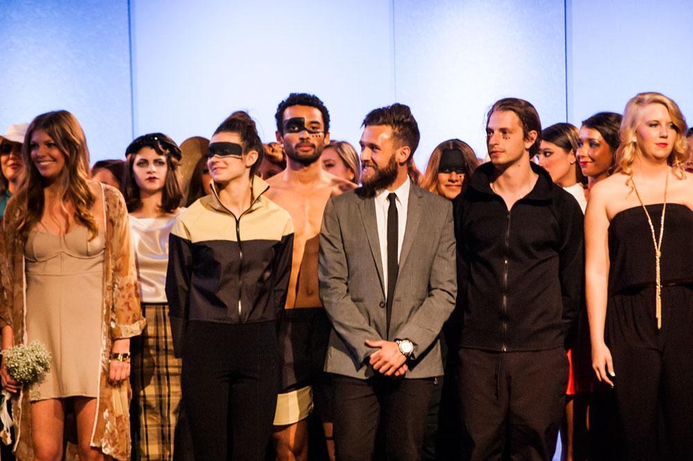 Student designers and models in the apparel and design Spring Showcase line the stage after the event Saturday at the Harvest House.  Photo by Cara Croom  |  The Appalachian