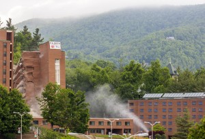 Winkler Hall during its implosion last summer. Photo by Paul Heckert  |  The Appalachian