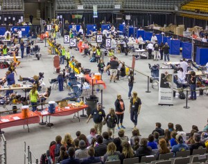 Appalachian State University students donating at the Homecoming 1,200 Pint Blood Drive in George M. Holmes Convocation Center on Wednesday. Photo by Dallas Linger  |  The Appalachian