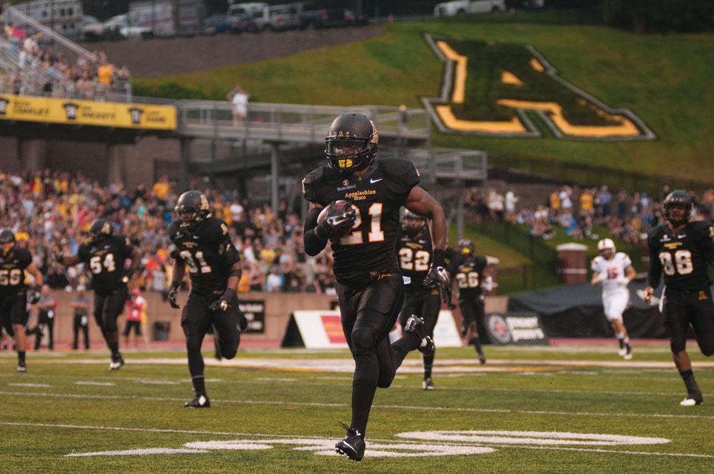 Junior defensive back Doug Middleton playing in the football game against Campbell University on Saturday at Kidd Brewer Stadium. Middleton has fourteen tackles and an interception return for a touchdown in the first two games of the season. Photo by Rachel Krauza  The Appalachian