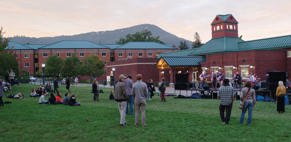 Students gathered on Duck Pond Field Tuesday night to participate in the Rock the Vote event. Students enjoyed live music and were able to register to vote. Photo by Morgan Cook  |  The Appalachian