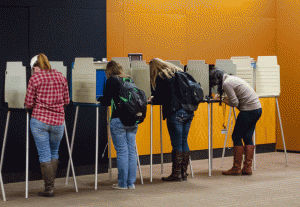 ASU students participating in early voting in Price Lake Ballroom Friday afternoon. Early voting began Oct. 23 and will continue until Nov. 1. Photo by Morgan Cook  |  The Appalachian