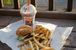 A common meal choice at Come Back Shack, consisting of a single burger, fries and a chocolate shake. Photo by Morgan Cook  |  The Appalachian