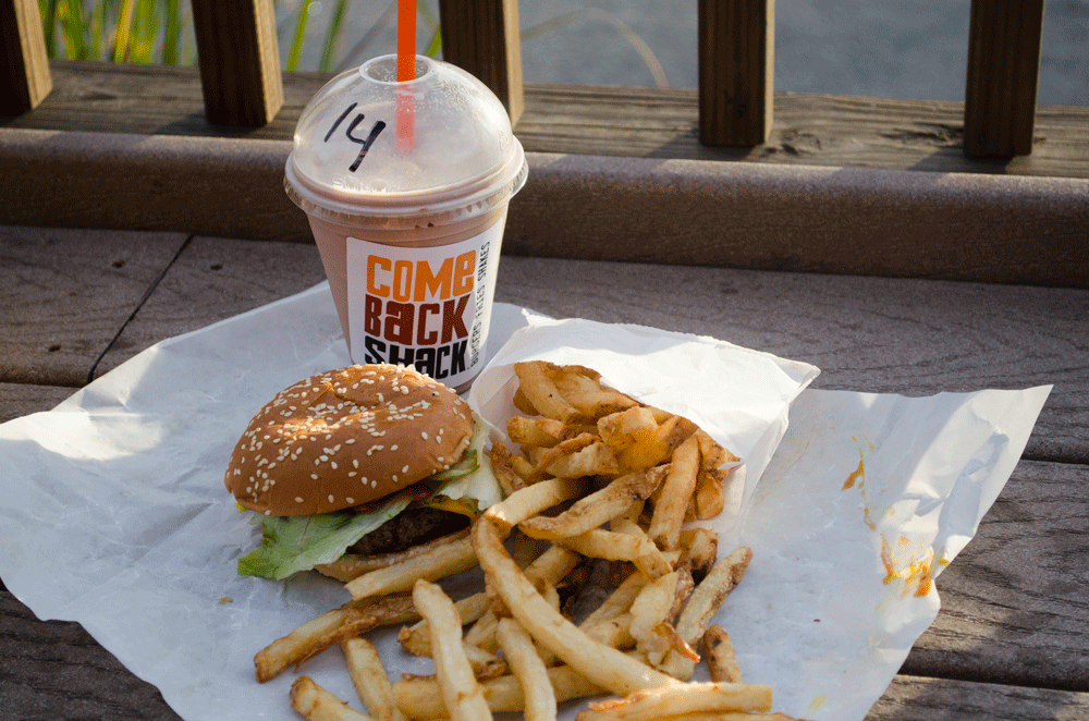 A+common+meal+choice+at+Come+Back+Shack%2C+consisting+of+a+single+burger%2C+fries+and+a+chocolate+shake.+Photo+by+Morgan+Cook++%7C++The+Appalachian