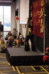 Appalachian State University alumna Michelle He performing at the Chinese Moon Festival in Parkway Ballroom Wednesday night. Photo by Halle Keighton  |  The Appalachian