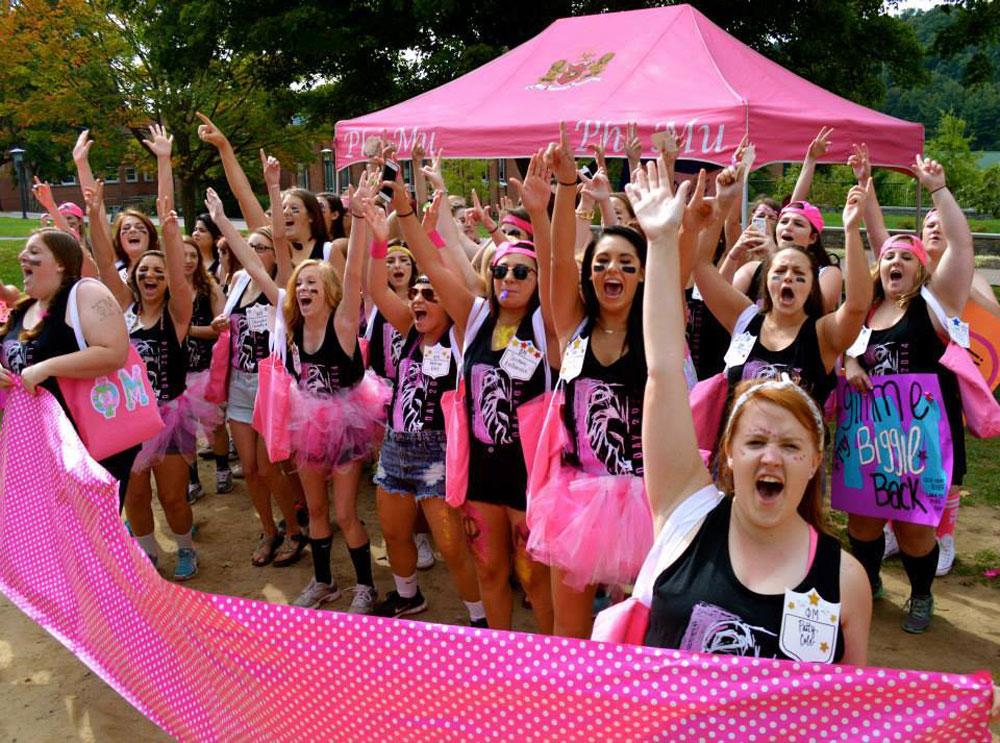 Sorority Phi Mu on bid day last month on Sanford Mall. Phi Mu won the Homecoming Lip Sync battle. Photo courtesy of Phi Mu