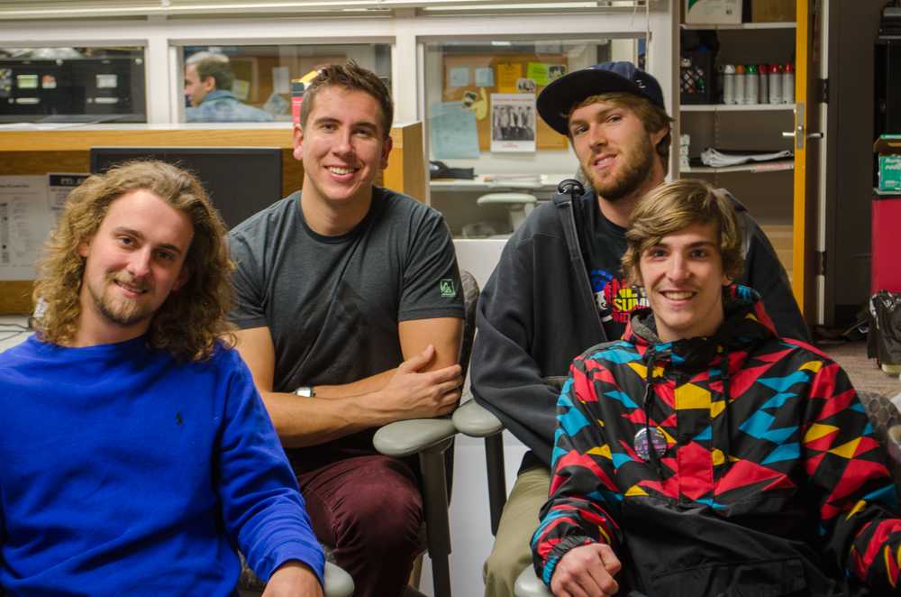 From left to right, sophomore physics major Scott Rodesiler, senior appropriate technology major Gary Pietryk, junior recreation management major Scott Steward and sophomore graphic design major Zach Bayha on Monday afternoon. The four students will be the DJs at the DJ Showcase Wednesday night in Legends sponsored by Club Shows. Photo by Morgan Cook  |  The Appalachian