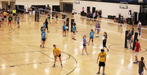 Participants in the first High Country to Haiti volleyball tournament compete in Varsity Gym in 2012. The event has raised $6,300 over the past two years. Photo by Paul Heckert  |  The Appalachian