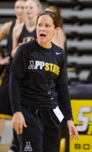 Head basketball coach Angel Elderkin at women's basketball practice at George M. Holmes Convocation Center. Elderkin has already began to make changes regarding plays to adapt to the competitive teams in the Sunbelt Conference. Photo by James Johnston  |  The Appalachian