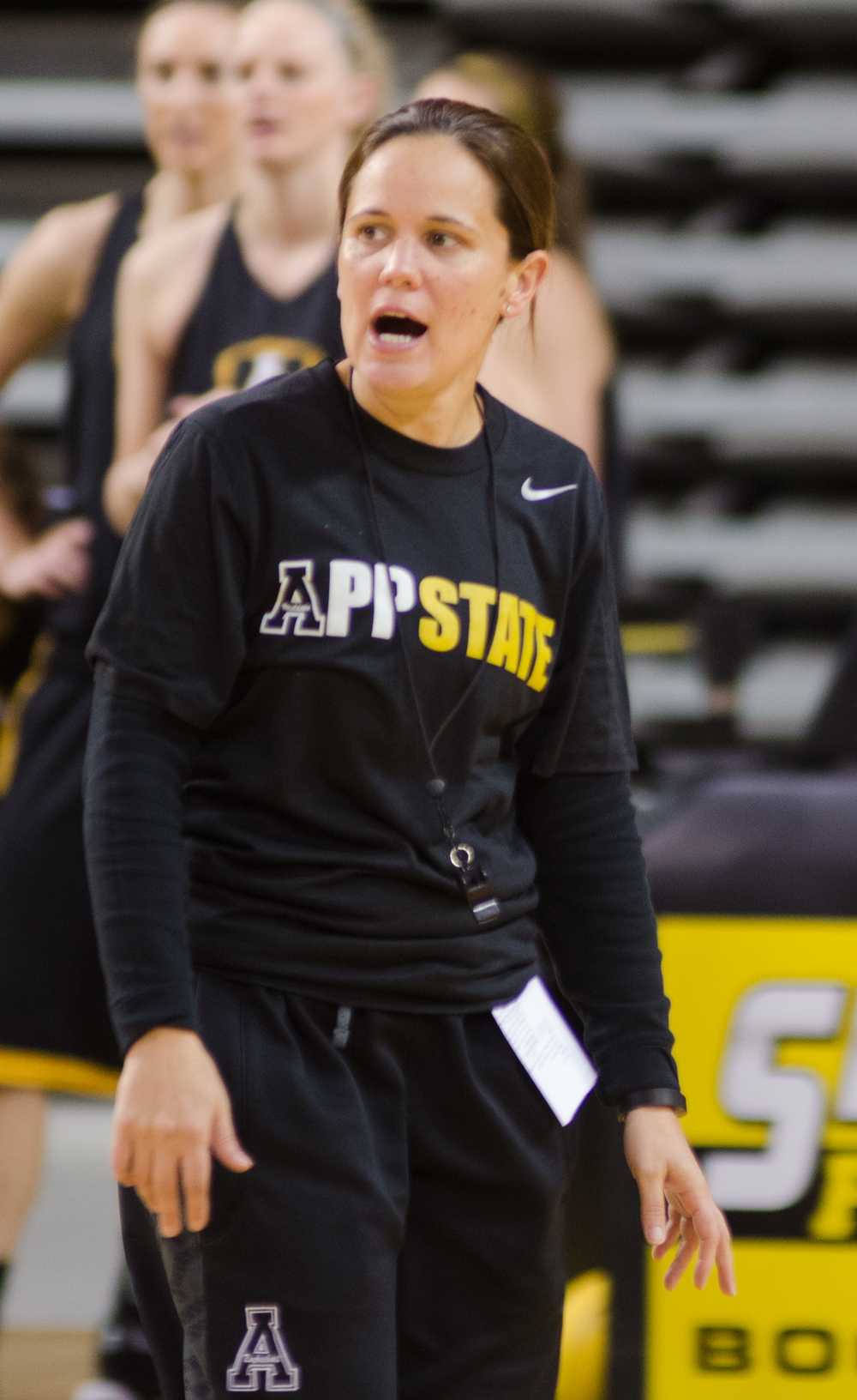 Head basketball coach Angel Elderkin at womens basketball practice at George M. Holmes Convocation Center. Elderkin has already began to make changes regarding plays to adapt to the competitive teams in the Sunbelt Conference. Photo by James Johnston  |  The Appalachian