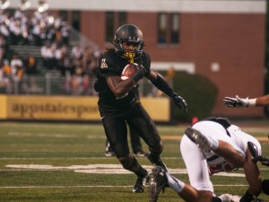 Wide receiver Isaiah Lewis at the football game against Liberty University. Photo by Paul Heckert  |  The Appalachian