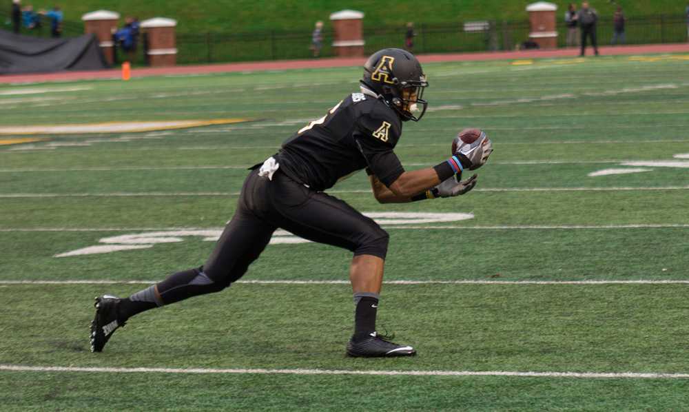 Wide receiver Shaedon Meadors at the homecoming football game against Liberty University. Photo by Paul Heckert  |  The Appalachian