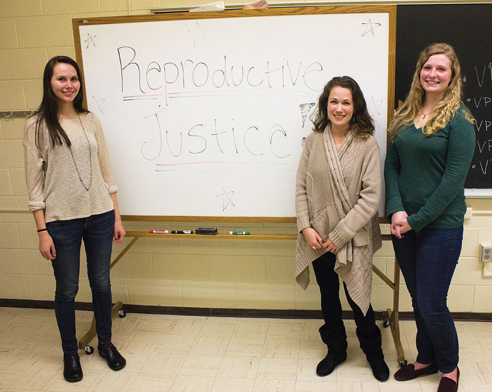The Reproductive Justice Club held its first meeeting on Thursday, January 22nd and was lead by Anna Lobastova (far left) and Maddie Majerus (far right). The club was created to educate and get people engaged on the issue of environmental, racial, sexual, gender, and economic justice that takes it beyond the talk of pro-choice and pro-life. Photo by Halle Keighton  |  The Appalachian