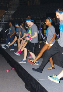 The Dance Marathon captains led the way during the event's group portion. Dance Marathon was held at Holmes Convocation Center from 10 a.m. Saturday to 1 a.m. Sunday. PHOTO: Halle Keighton, The Appalachian