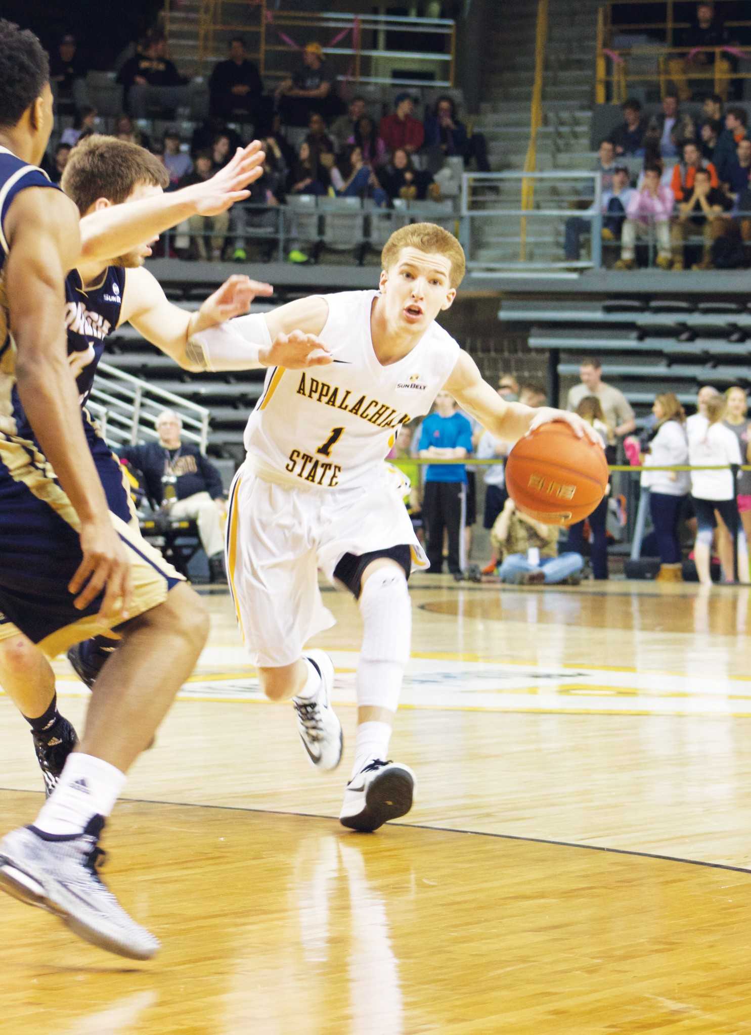 App States Landon Goesling looks to enter the paint against Georgia Southern on Thursday night. The Mountaineers were defeated by the Eagles 77-58.