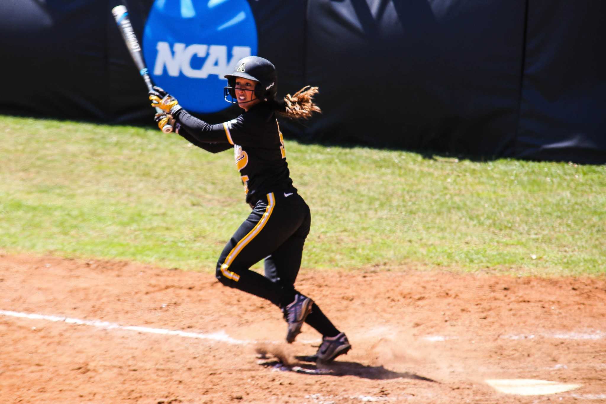 Senior outfielder Dani Heichen connects for a triple during game three of App States home series against UT Arlington. The Mountaineers (9-21, 0-12) were swept by the Mavericks.

Gerrit Van Genderen | The Appalachian