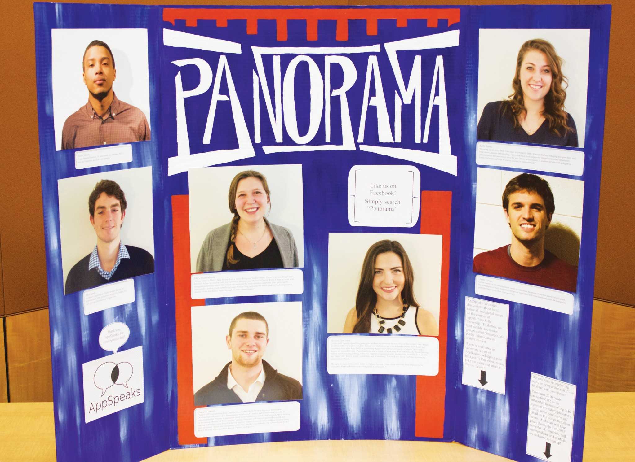 At Panaorama, seven students gave talks on various topics that they were passionate about. A poster boardin the Blue Ridge Ballroom showcased the speakers and provided information about their topics.