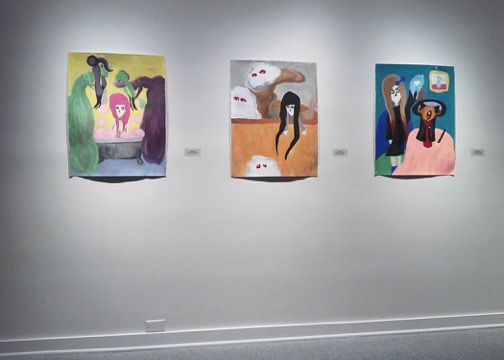 Senior studio art major Madeline Lee’s acrylic paintings currently hang in Smith Gallery for the first round of the BFA Senior Spring Exhibition. 