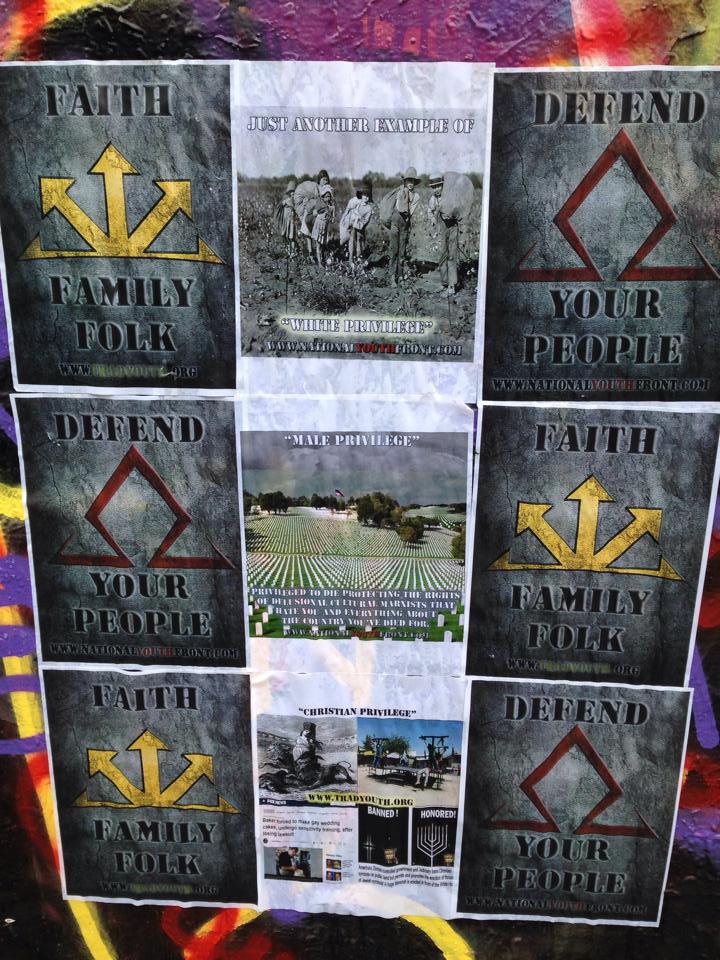 These National Youth Front and Traditionalist Youth Network posters and memes were placed in various campus locations. Courtesy: Rebekah Richardson