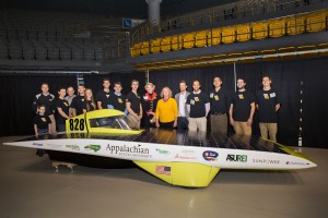 The App State Solar Vehicle Team nearly completed their solar vehicle for the Formula Sun Grand Prix in about six weeks, a feat that normally takes most teams close to two years. The car was not completed in time to compete, however the team considers the fact that they were able to complete the vehicle as a major accomplishment, and the team was awarded the perseverance award.   | Photo courtesy: Marie Freeman