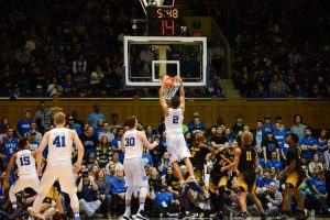 Duke's Chase Jeter goes for a two-handed dunk 