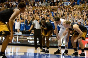 Sophomore Ronshad Shabazz tries to box out for a free throw rebound